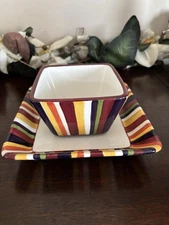 Pampered Chef “Simple Additions” Square Striped Serving Set Plate & Bowl
