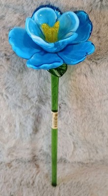 Hand Blown Glass Art Murano Style BLUE Flower Decorative Stem 13 