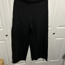 Bryn Walker Size L Heavy Linen Long Full Pants Palazzo Wide Leg in Black