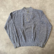 L.L.Bean Henley Jumper Mens Large Made In USA Wool Knitted Knit Sweater, Grey