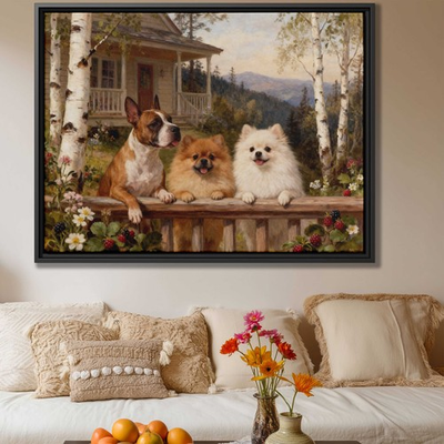 #ad Pastoral Rural Oil Painting Dog Canvas Print Bulldog Pomeranian Wall Art Decor $25.22