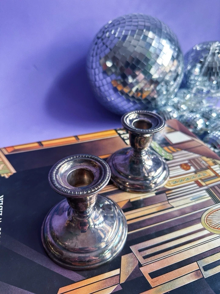 Винтажная пара 2 серебряных подсвечников Birks Regency E P медная патина - Изображение 2 из 4