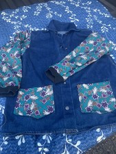 Jean Jacket M Handmade With Vintage satin AndSalvaged Material Imperfect