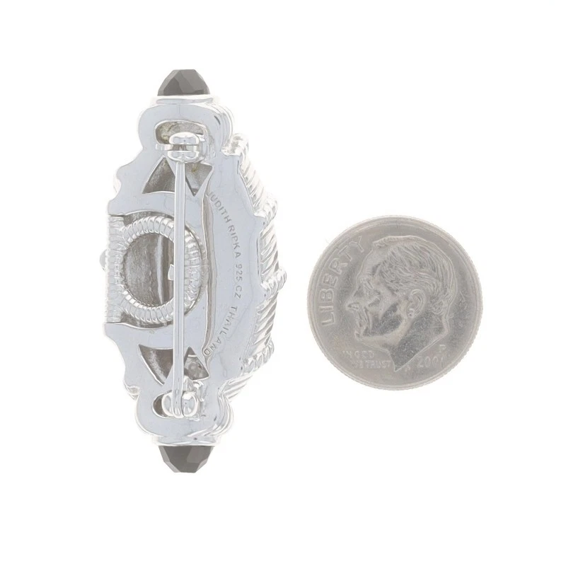 Judith Ripka Onyx Cubic Zirconia Brooch - Sterling Silver 925 Enhancer Pin - Image 4 of 4