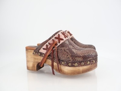 Freebird by Steven Woodstock Clog Size 10 Wooden Chunky Boho Pink Brown