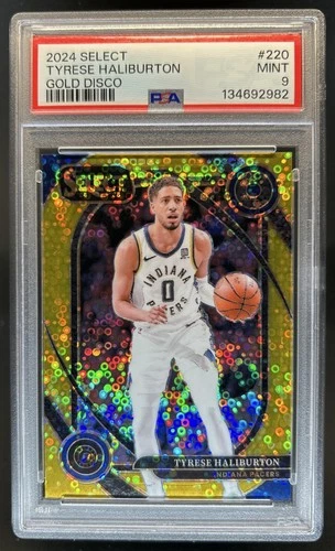 2024-25 Panini Select Tyrese Haliburton Courtside Gold Disco Prizm #/10 PSA 9