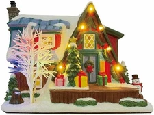 Country Log Cabin Porcelain Christmas Village with LED Lights