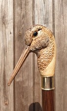 Artisan Hand Carved Woodcock Bird Head Wooden Walking Stick Cane Hiking Staff