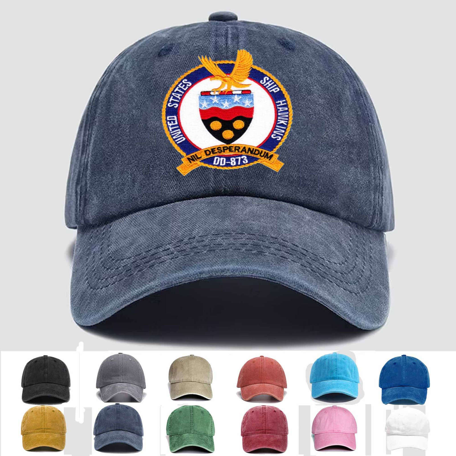 Custom Embroidered Hat DD-873 USS Hawkins Patch Nil Desperandum, Trucker Hat