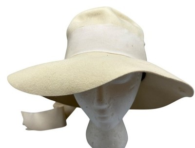 Wide-Brimmed Cream Wool Hat Wide  Ribbon Accent bullock's Los Angeles READ
