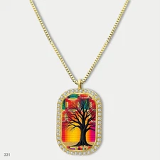 Gorgeous Colorful Tree of Life Pendant Necklace Chain Printed Dog Tag Chain Gift