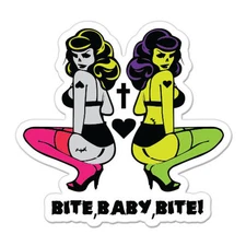 Zombie Pinup Girls Bite Baby Bite car bumper sticker decal 4" x 4"
