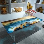 Custom Ocean Wave Epoxy Live Edge Dining Table. (Free Shipping)