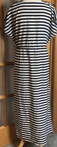White Blue Stripes Midi Dress Women’s OS High Waisted Nautical Beach Coastal - Picture 4 of 11