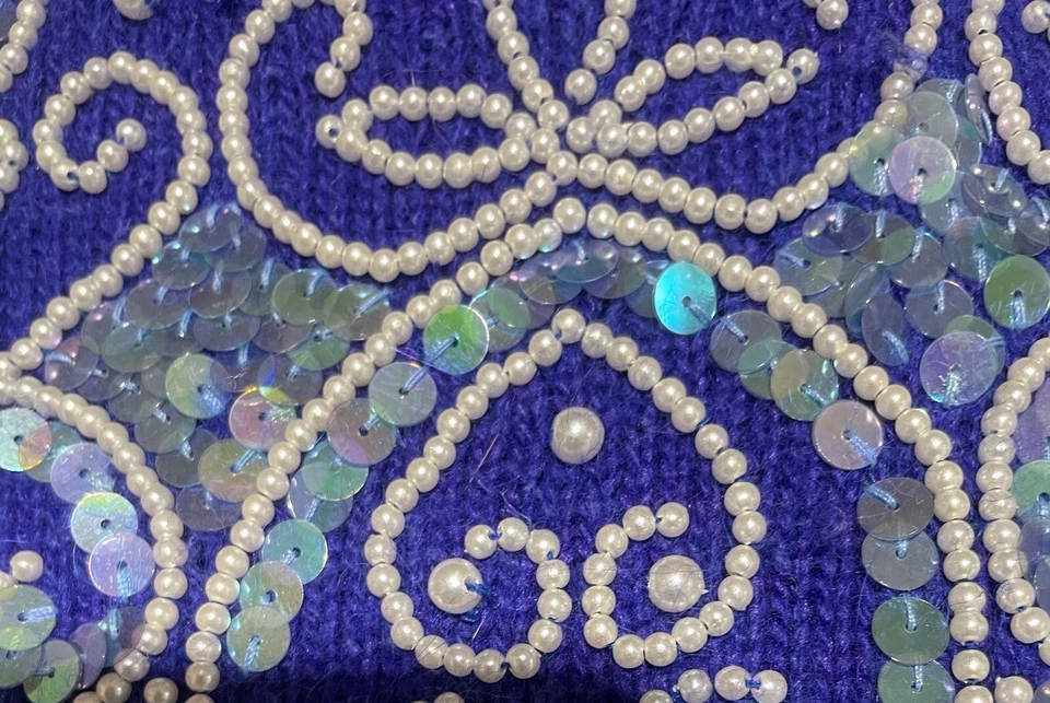 Suéter Vintage Azul Angora Maximalista Bling Años 80 Por Karen Scott Noche Talla S Foto 2 de 4