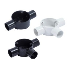 25mm 20mm PVC Conduit Fittings Black White Coupler Clips Adaptor 2 3 Way Tee Box
