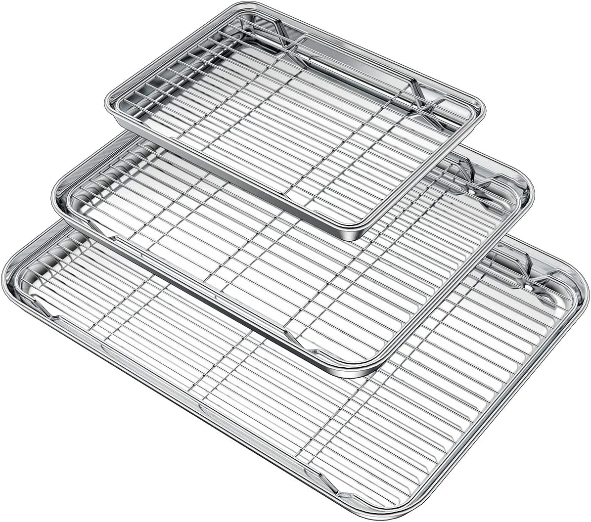 Baking Sheet with Rack Set (3 Pans + 3 Racks), Stainless Steel Baking Pan Cookie