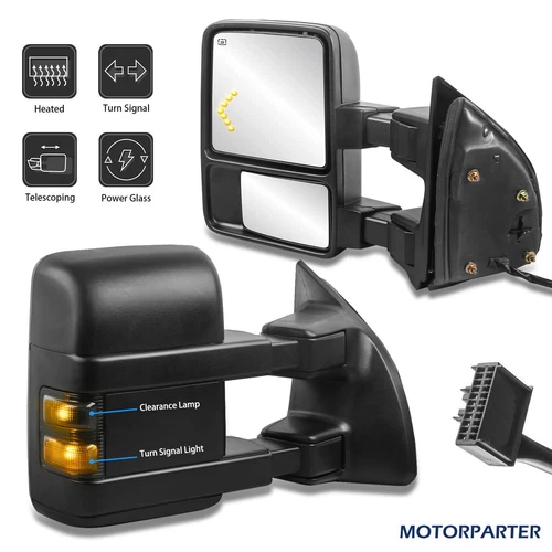Power Heated Smoke Light Tow Mirrors For 2008-2016 Ford F250 F350 450 Super Duty