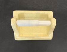 Vintage Ceramic Toilet Paper Holder Wall Mount Yellow Gold Dust Speckle 1970s