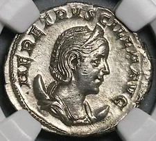 250 NGC AU Herennia Etruscilla Double Denarius Roman Empire Pudicitia (25042201D