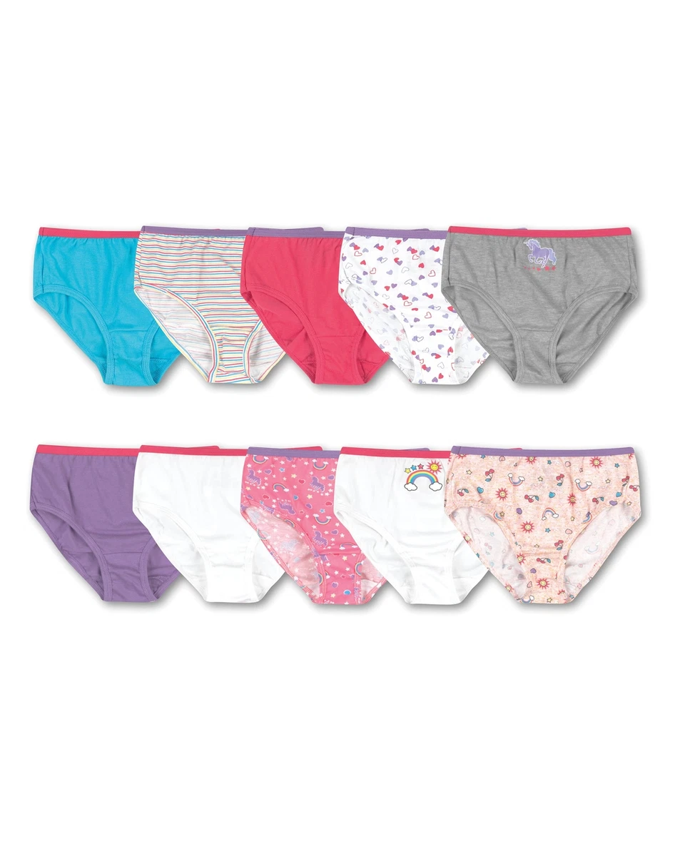 Girls Underwear Briefs 10 Pack 100% Cotton Hanes Preshrunk No Ride