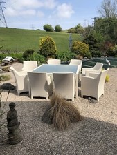 LUXURY BRAND RARE DEDON BARCELONA WHITE RATTAN GARDEN 8 SEAT DINING WAS £11K