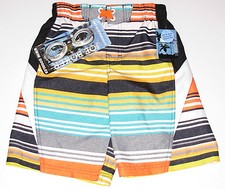 Joe Boxer Swim Trunks STRIPES w/Goggles Boy's size Medium 8 New with tag