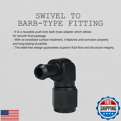 10AN Female to 3/8 Barb 90 Degree Hose Fitting Adapter Swivel Aluminum Black, - Picture 5 of 5