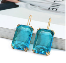 Trendy Dangle square large cubic large cubic zirconia crystal drop earrings