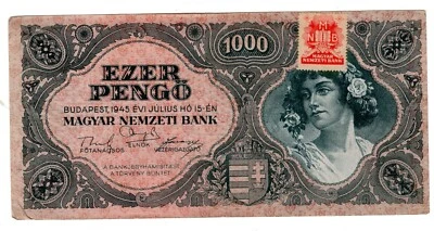 HONGRIE HUNGARY Billet 1000 PENGO 1945 P118 Avec TIMBRE STAMP BON ETAT - Photo 1/2