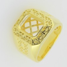 Men's Sterling Silver Semi Mount Ring Setting Emerald OCT 10X8mm Yellow