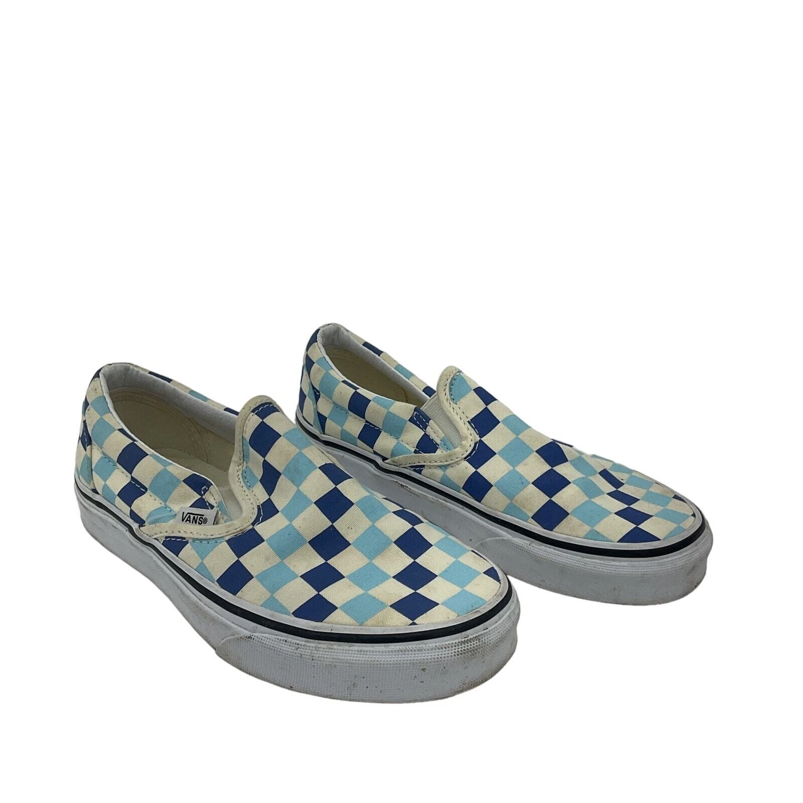 Mocassini donna Vans blu panna tela a quadri cotone taglia 6 usati