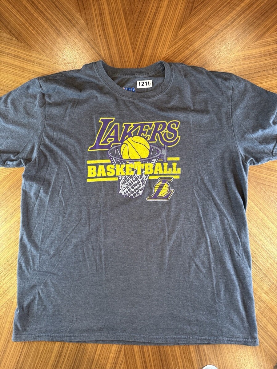 LA Lakers Los Angeles T-shirt Purple Gold Throwback Logo Hoop NBA