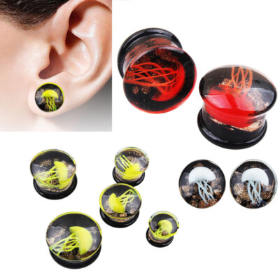 2X Farbige Glasur Double Flare Flesh Tunnel Plug Ohr Expander Quallen Ohrstöpsel