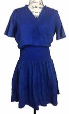 Lauren Ralph Lauren Royal Blue Fit Flare Ruffle Trim Embroidery Dress Sz 8
