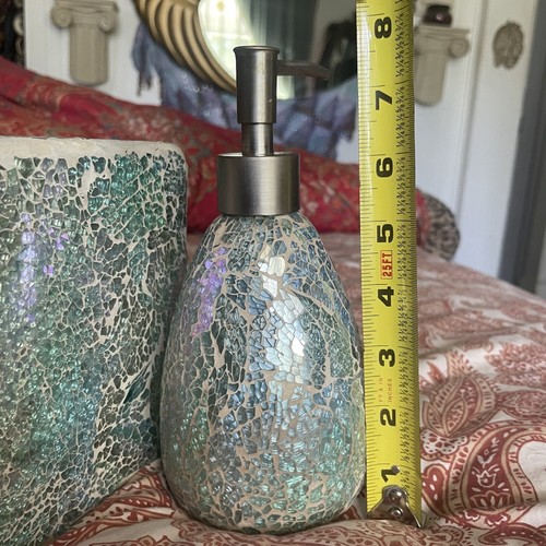 Mosaic Glass Tissue Box Holder Cover Bathroom Set Soap Dispenser Cup Aqua Teal - Picture 14 of 16