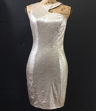 NEW Guess Gold Floral Shimmer Size Medium One Shoulder Short Dress Stretch Lined