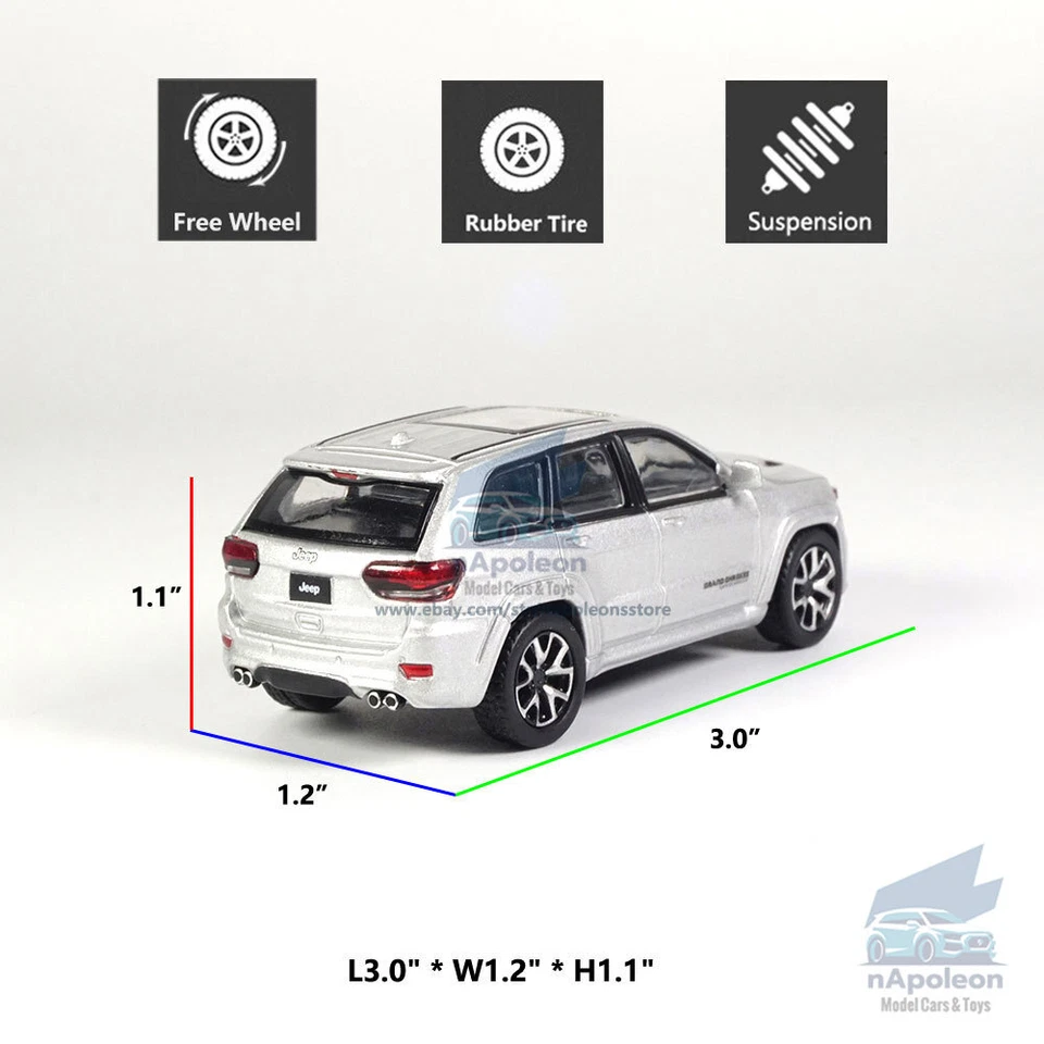 Jeep Grand Cherokee Trackhawk 2019 modelo de coche diecast vehículo regalo plateado 1:64 Foto 2 de 4