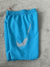 EUC Nike Boys Swim Trunks Blue Green TEAL / Orange Nike Logo Size Small