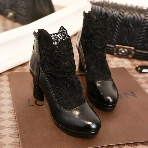 Women's High Heels Mesh Lace Ankle Boots Wedding Shoes - Bild 7 von 19