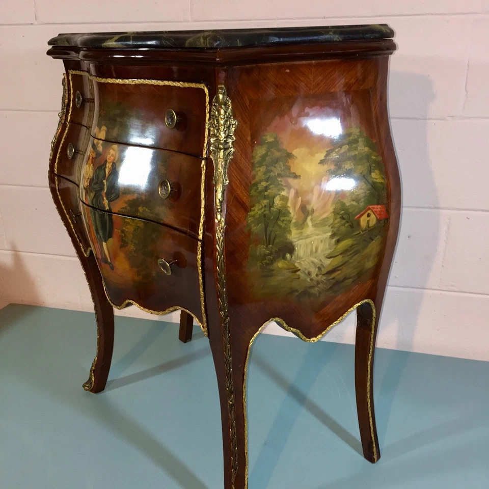 Cómoda superior de mármol bomba pintada estilo Luis XV francés de 3 lados *Belleza* Foto 3 de 4