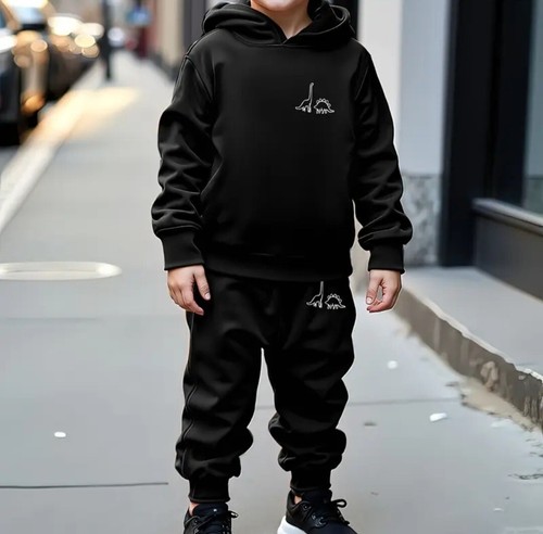 Black Dinosaur Motif Hooded Tracksuit Age 5-6yrs