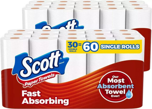 Scott Paper Towels, Choose-A-Sheet, 30 Double Rolls (2 Packs of 15) = 60 Regular