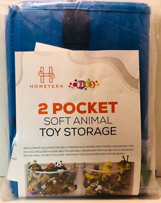 2 Pocket Blue Soft Animal Toy Storage by Honeyera, NEW