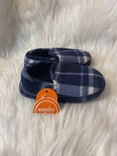 Wonder Nation Slippers Boys Size 7-8 Blue Plaid Shoes