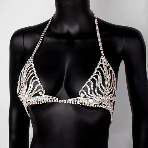 Women Bikini Chest Bra Rhinestone Body Chain Jewelry Thong Sexy Lingerie Crystal - Picture 17 of 21