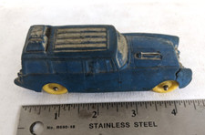 1950s AUBURN RUBBER MOLD TOY STATION WAGON CAR BLUE YELLOW WHEELS MADE IN USA