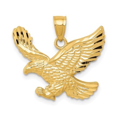 14K Solid Yellow Gold Eagle Pendant- 18mm x 20mm Small Diamond Cut Eagle- PT1596