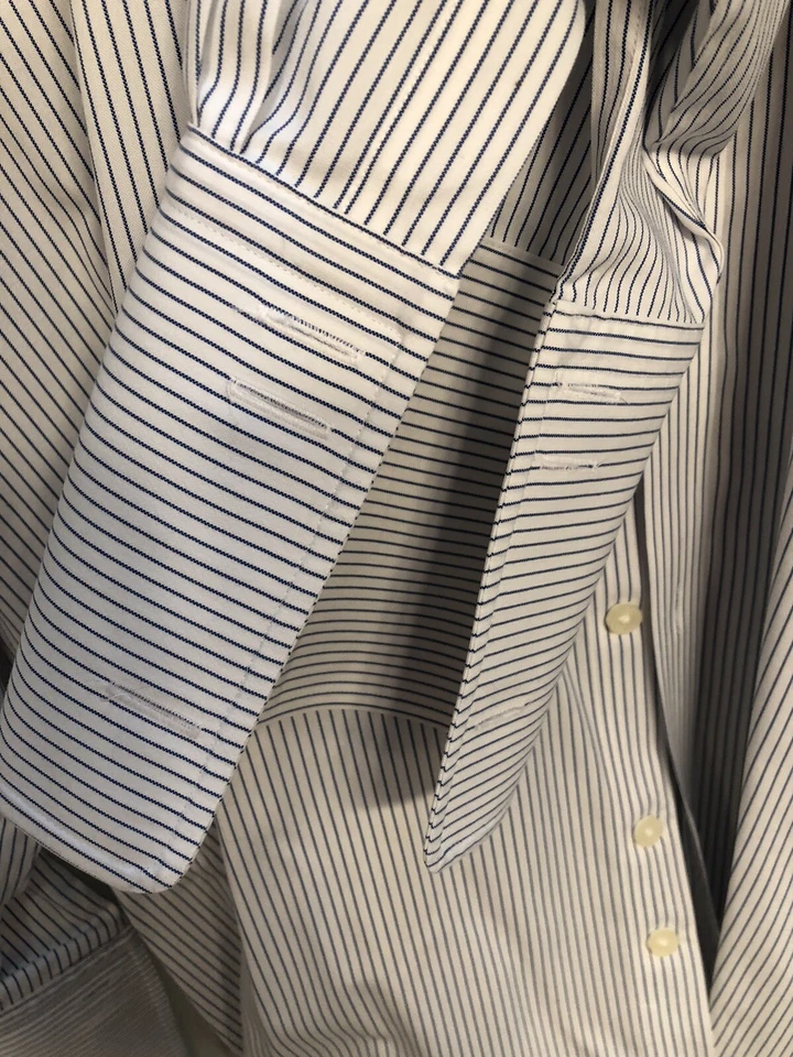 Camisa Hawes & Curtis of Jermyn St 18/37 Calce Ajustado Puños Franceses Rayas Azules Usada en Excelente Condición Foto 4 de 4