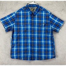 Eddie Bauer Shirt Adult 2XL Blue Plaid Nylon Blend Mesh Button Down Hiking Mens